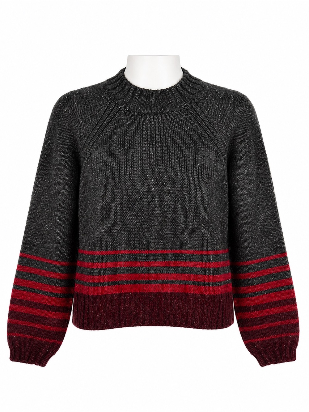 Size S Smartwool Women’s Cozy Lodge Ombre Sweater Charcoal Red Merino Wool